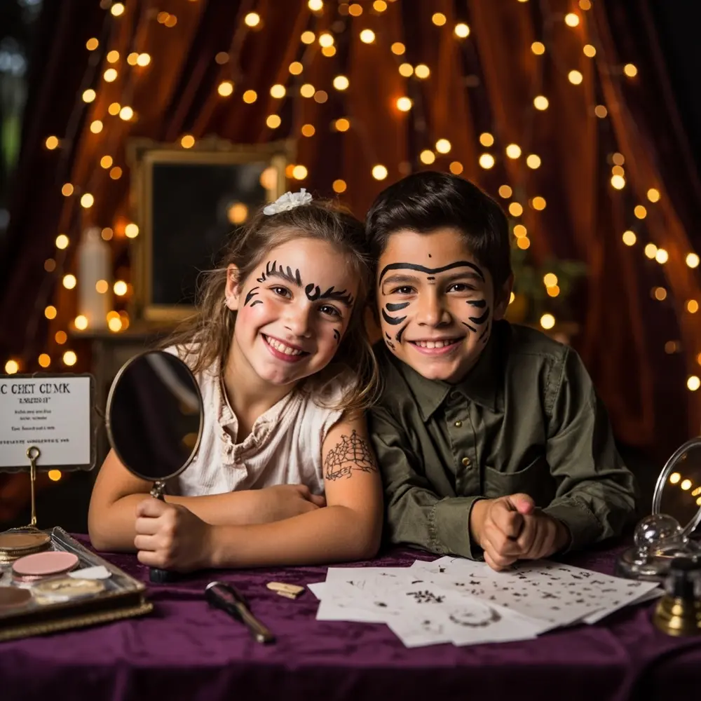 7 Kid-Friendly Halloween Wedding Activity Station Ideas to Keep Them Happy 4 Instruction tattoos looking showing designs off kids face p or simple image placement paint their spooky temporary 4 excited
