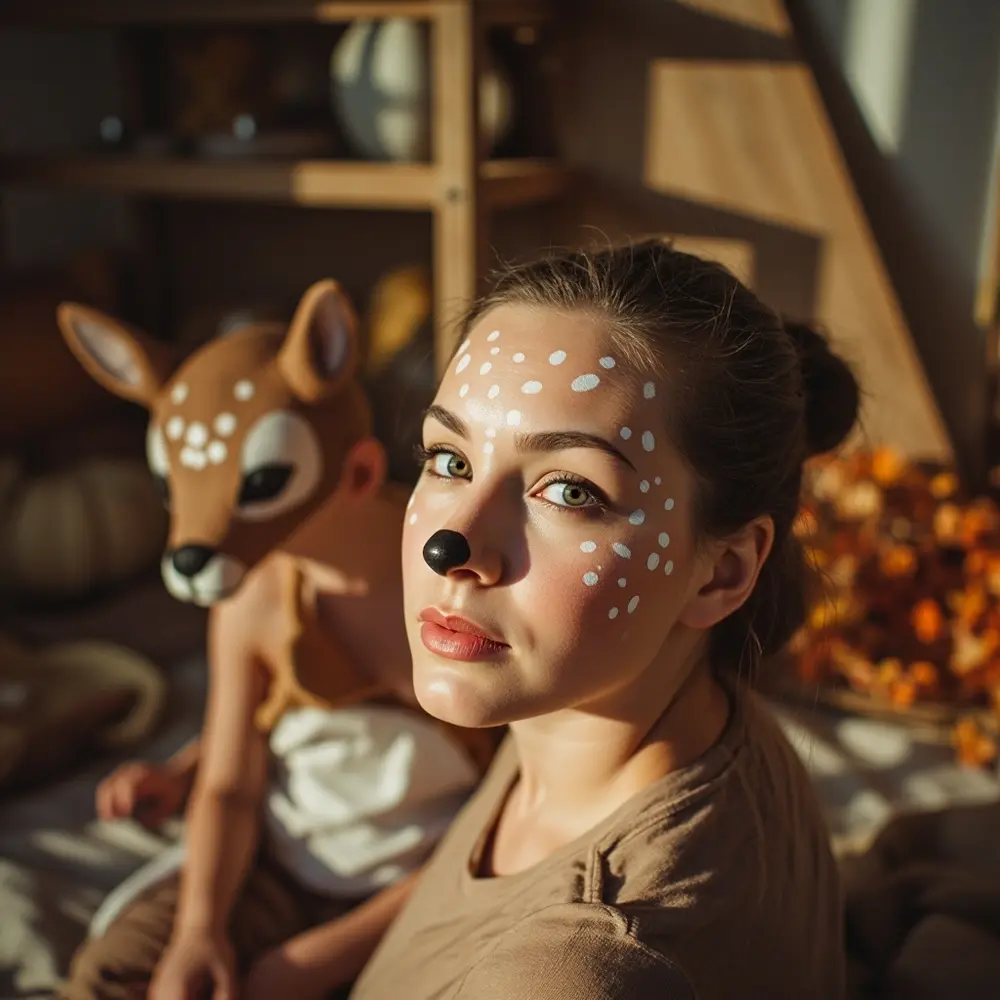 12 Cute & Easy Halloween Makeup Looks for Moms (Witch, Fairy, Cheetah & More) 4 White including eyes instruction defined black mom with a spots nose p soft and deer image placement makeup 4