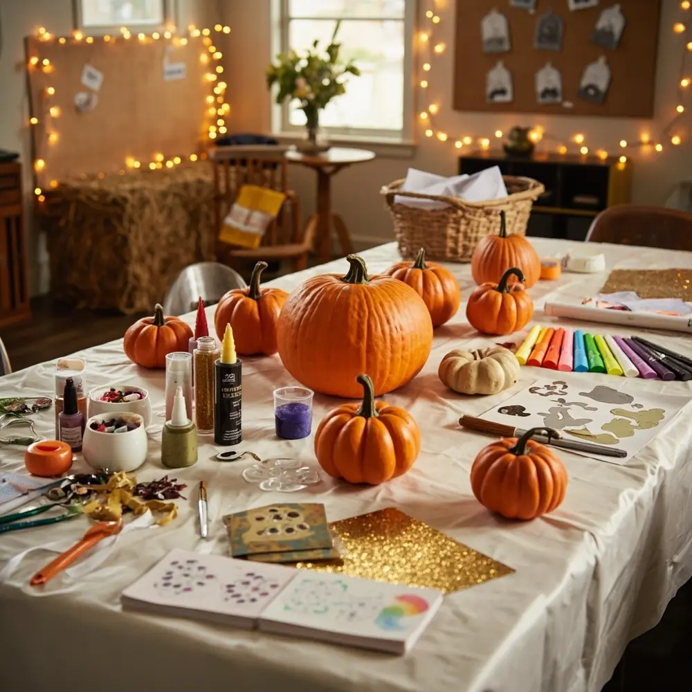 How to Host a Spooktacular Kid-Friendly Halloween Harvest Festival Birthday Party 4 No pumpkin carve h2 4 station decorating