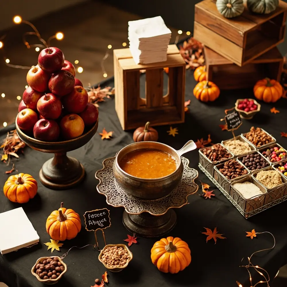 The Ultimate Guide to Setting Up a Personalized Caramel Apple Station 4 Assembled shot apple em an fully showcasing setup of 4 caramel station entire p overhead image the