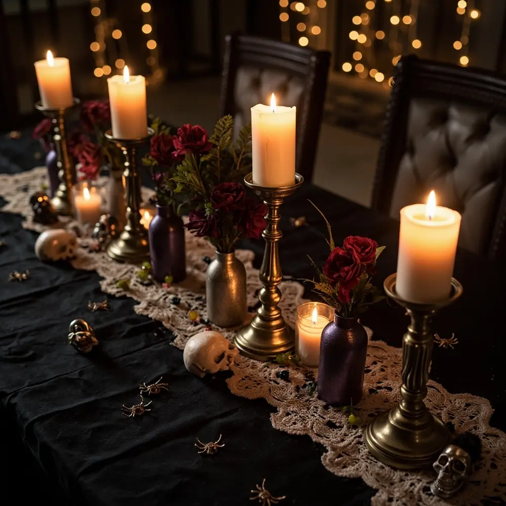DIY Gothic Glam Tablescape: Step-by-Step Halloween & Birthday Decor Guide 4 Arrangement instruction overhead with showing of p tablescape the shot all and elements in overall details image placement 4 place