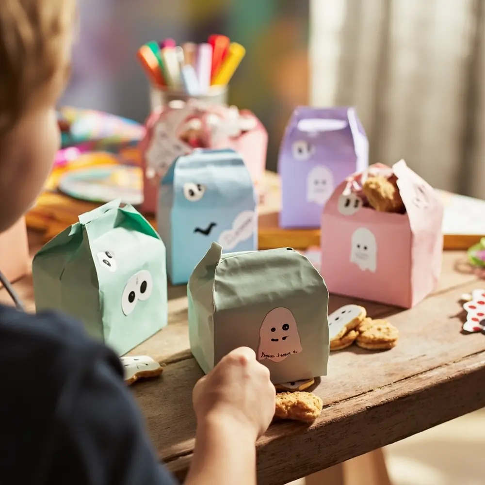 10 Adorably Spooky Pastel Ghost Birthday Party Ideas for Kids 4 Drawn hand several design boxes with adorned a each p or ghost cute image filled treat sticker party 4 pastel favors colored