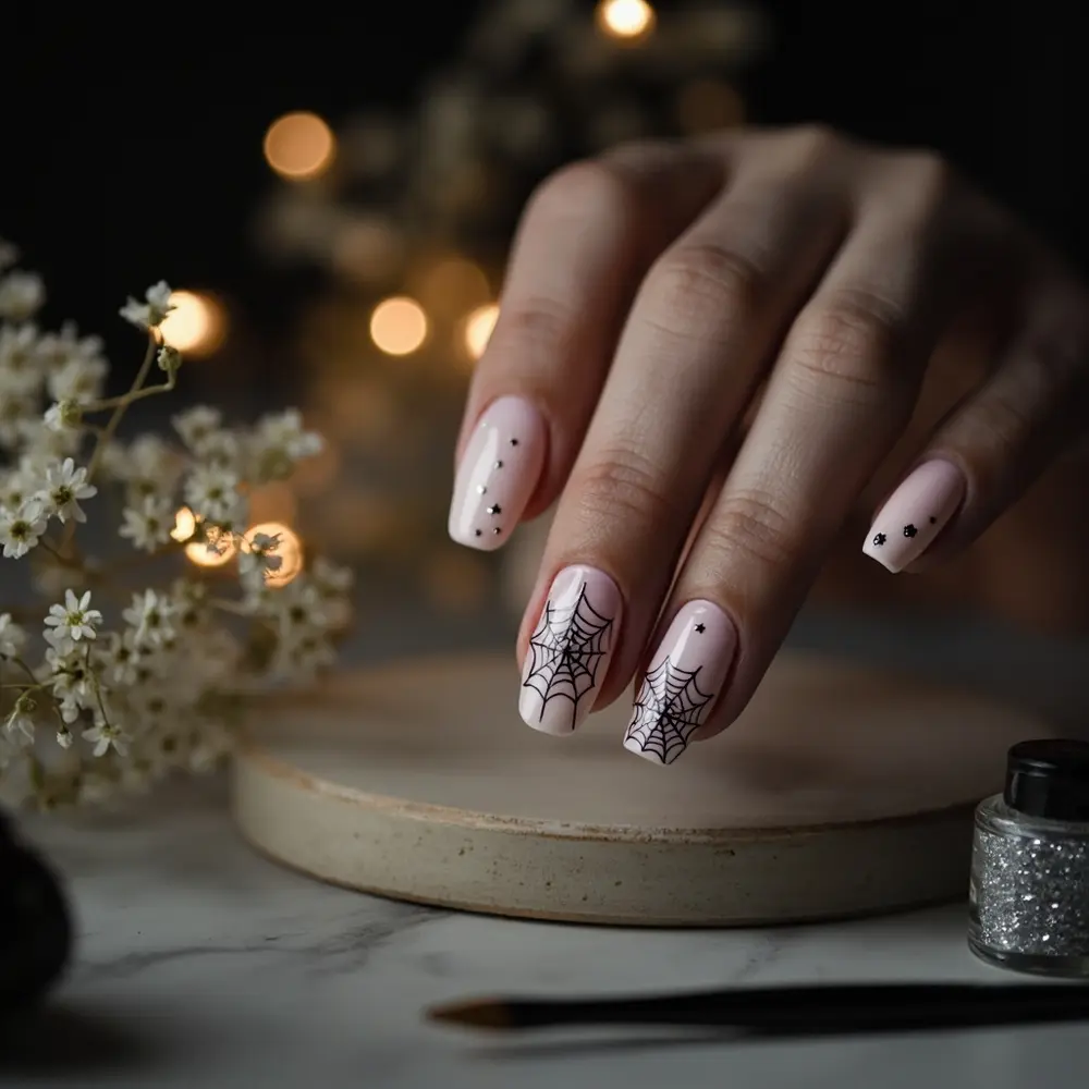 17 Girly Halloween Nail Designs That Are More Sweet Than Spooky 4 Instruction black others delicate with on stars p glitter and silver some fingers image placement pink tiny 4 pastel nails spiderwebs