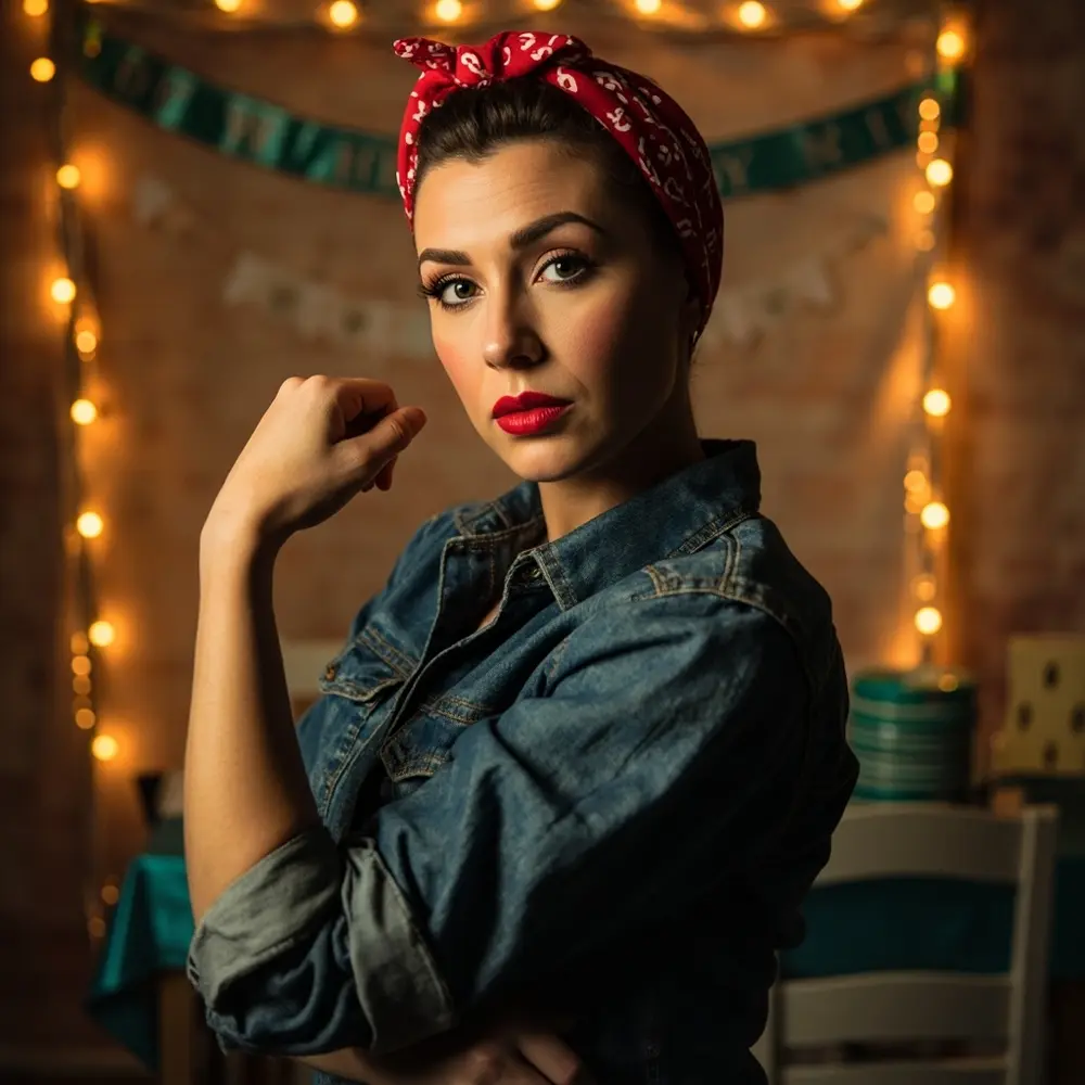 15 Clever & Quick Last-Minute Halloween Birthday Costumes for Party Guests 4 We do 8220 8221 instruction pose dressed a can p the it striking person as image placement rosie 4 riveter