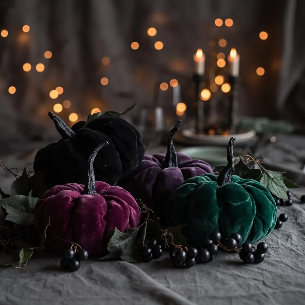 12 Easy Homemade Halloween Wedding Centerpiece Ideas That Look So Chic 4 Velvet pumpkin h2 clusters 4
