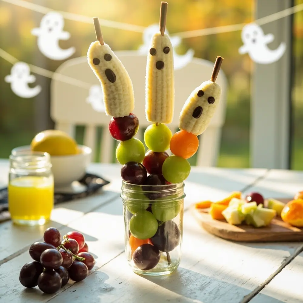 20 Creative & Easy Halloween Treat Ideas for a Spooktacular Party 4 Vibrant skewers ghost fruit placement cute a faces instruction of 4 ghostly p with image photo