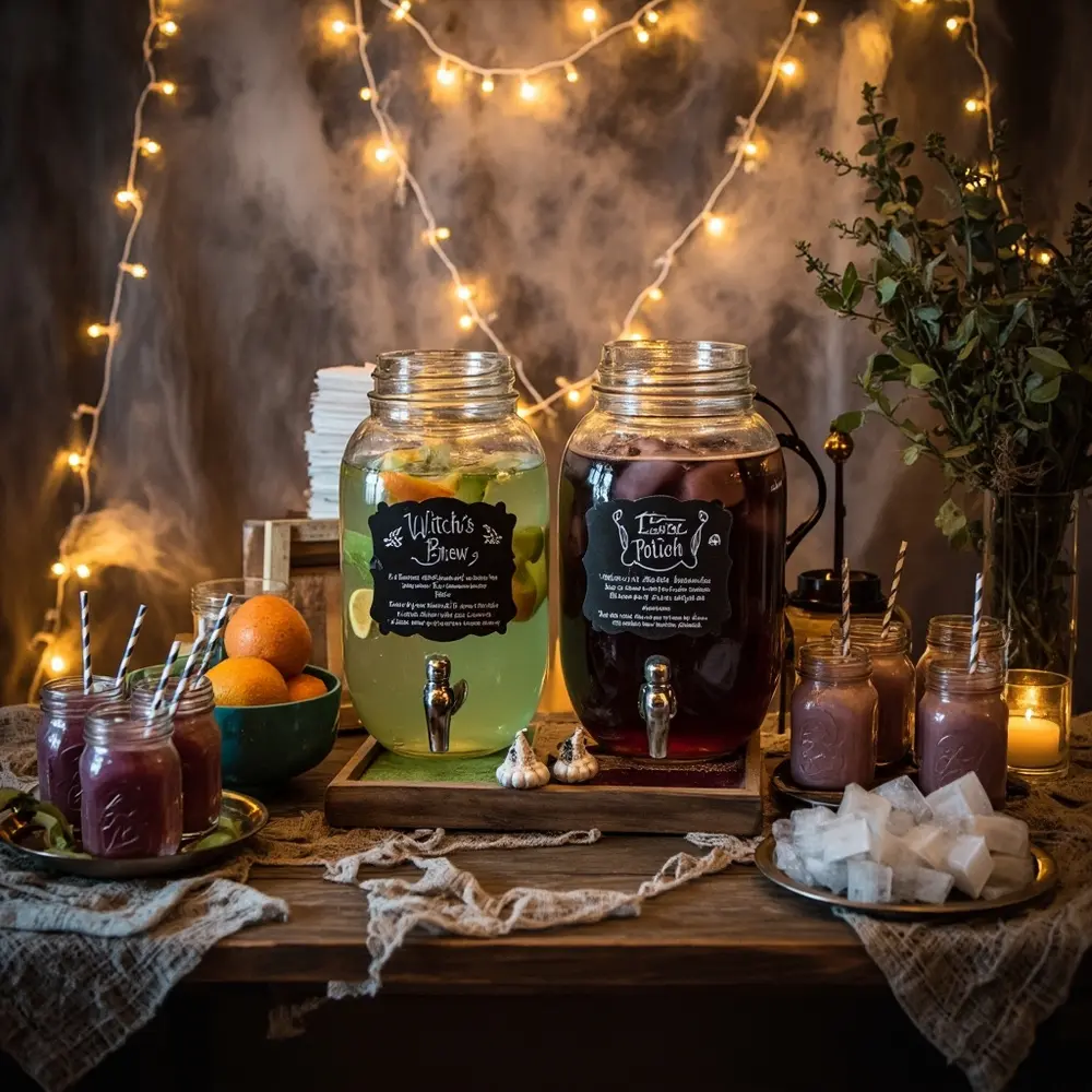 How to Throw a Magical 'Two Spooky' First Birthday: Decor, Cake & Photo Spots 4 Drink 8221 8220 8217 witch h2 4 potion station s 038 brew