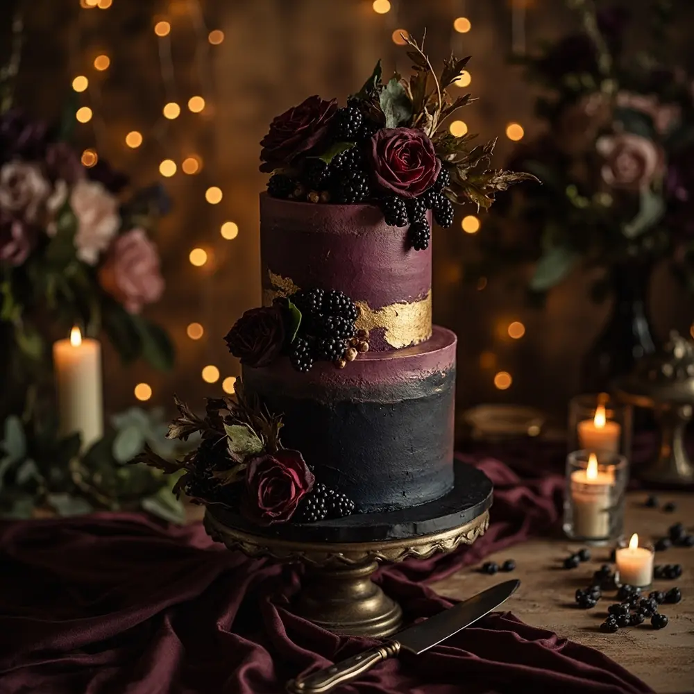 10 Enchanting Dark Fall Wedding Mood Board Ideas You Need to See 5 Figs blooms dark fresh with g adorned e a multi plum frosting p wedding moody cake and deep tiered image berries 5 charcoal few