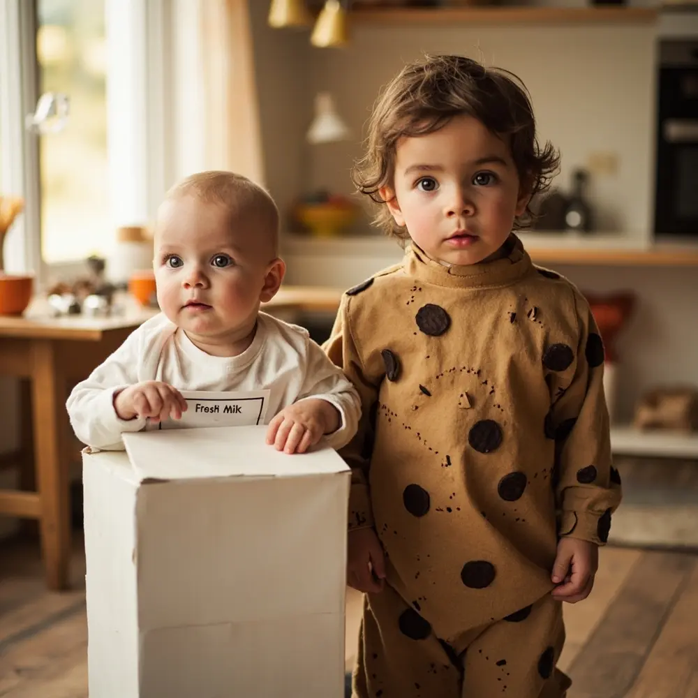 12 Creative Sibling Halloween Costume Ideas That Are a Perfect Match 5 Cookie a and adorable dressed toddler chip looking 5 as p chocolate milk image carton baby
