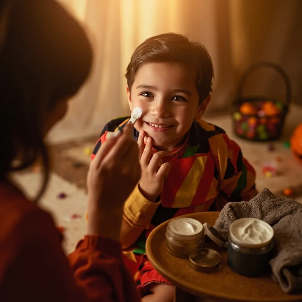 A Mom's Guide to Removing Stubborn Halloween Makeup (Without Tears!) 5 Happy parent moisturizer perhaps with a face of s p small help clean em 8217 child amount image 5 applying
