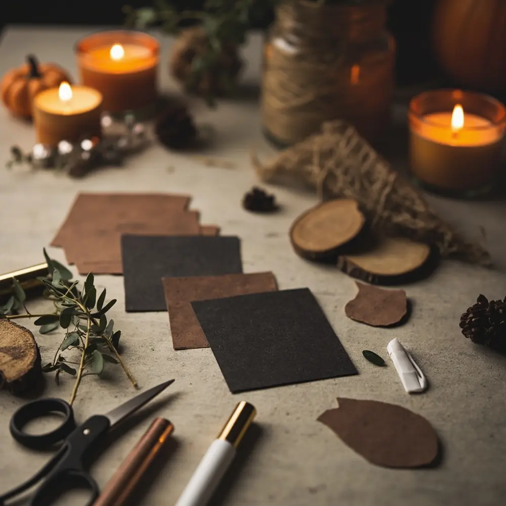 How to Create Moody Rustic Fall Wedding Decor (Easy DIY Guide) 5 Instruction materials up of p small slices close cards image for placement cardstock 5 wood pen place embellishments