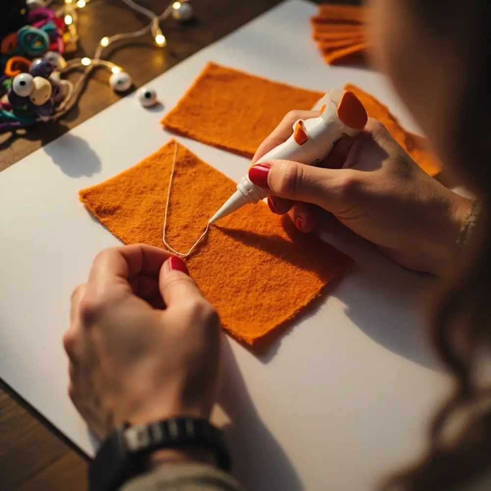 DIY Halloween Treat Bags: Easy Step-by-Step Guide for Spooky Hauls 5 Instruction hands felt with of p left side the along one open glue image edges placement two pieces 5 fabric applying