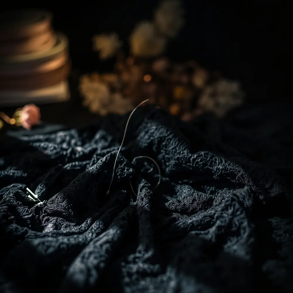 How to DIY Your Halloween Wedding Decor: 5 Easy Projects to Start Now 5 Lace being backdrop and up close of black 5 fabric p pinned onto image the draped