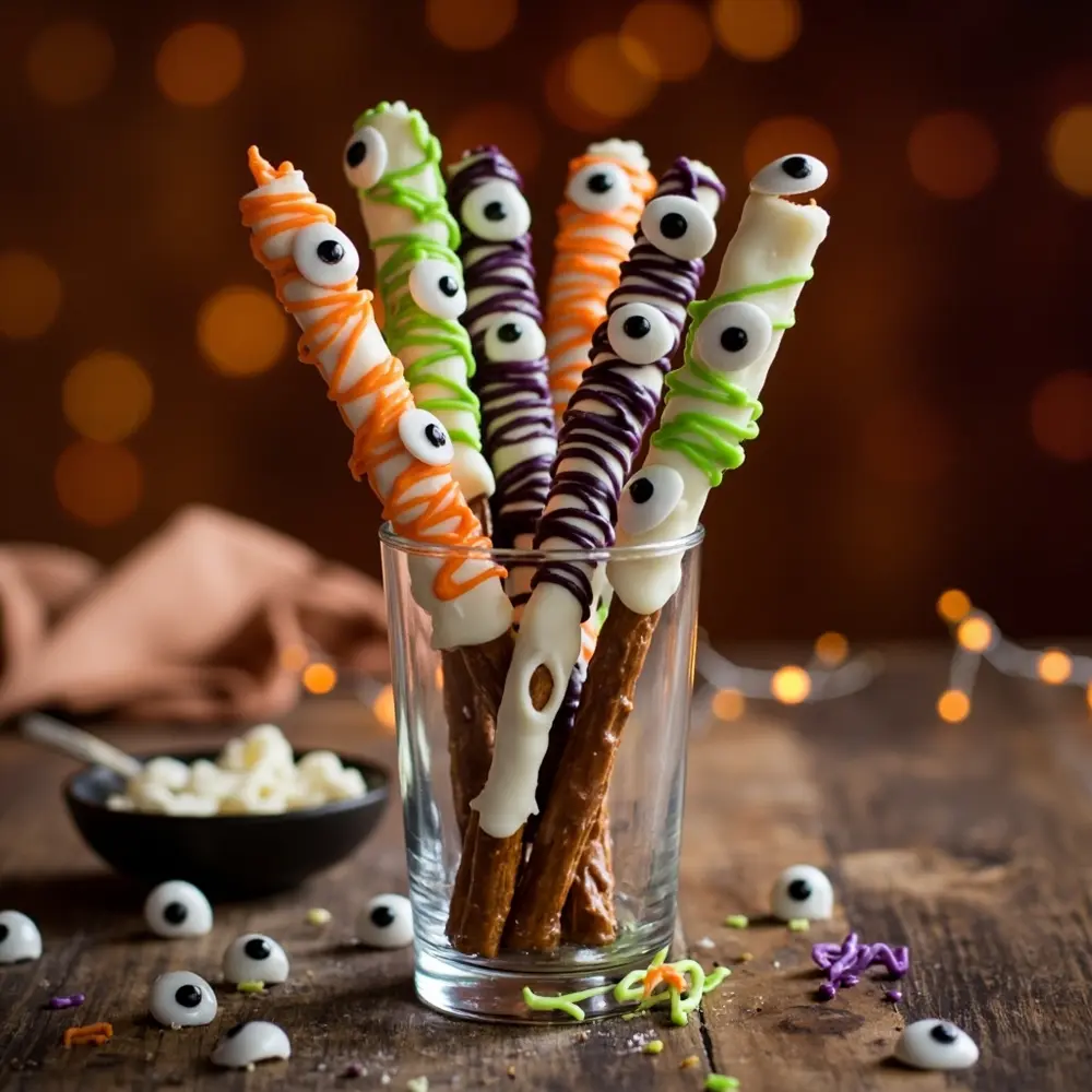 20 Creative & Easy Halloween Treat Ideas for a Spooktacular Party 5 Various eyes instruction pretzels with a up of p monster 8216 8217 close image eye placement 5 colored