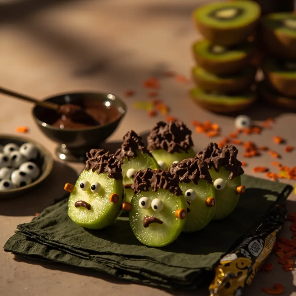 10 Spooktacular & Healthy Halloween Snacks Your Kids Will Devour 5 Faces frankenstein several bolts unique with a up of kiwis each p chocolate pretzel fun and close image 5 photo