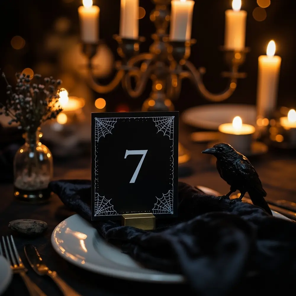 10 Absolutely Free Halloween Wedding Printables (Signs, Invites & More!) 5 Legibility a and up close of design 5 p card its table image showing number
