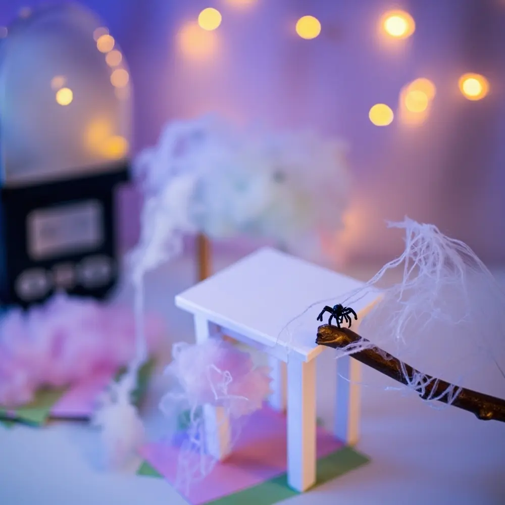 15 Dreamy DIY Pastel Halloween Birthday Party Ideas 5 Instruction purple perhaps delicate with a stretched p small cotton and spider candy resemble image placement pink plastic pastel 5 to spiderwebs