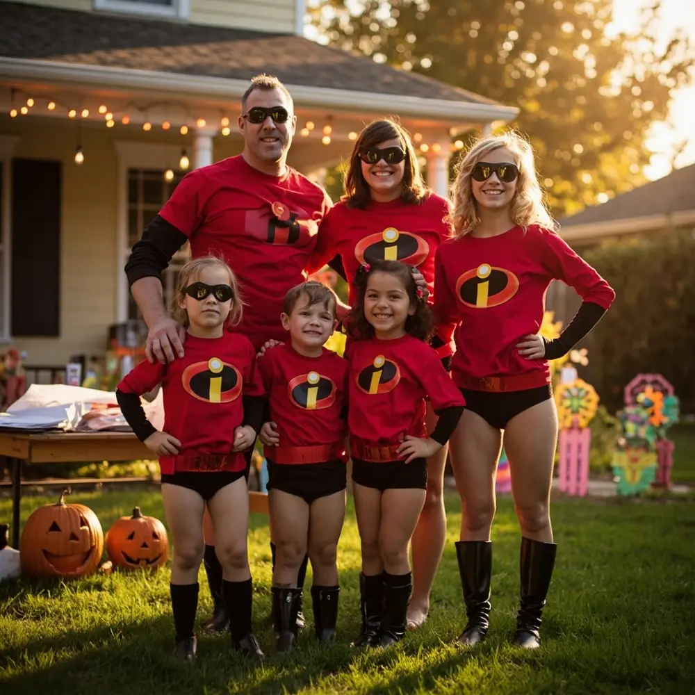 Unleash Your Inner Hero: 14 Epic Superhero Costume Ideas for the Whole Family (DIY & Store-Bought!) 5 Different family characters placement a instruction incredibles showcasing dressed their 5 as p image the