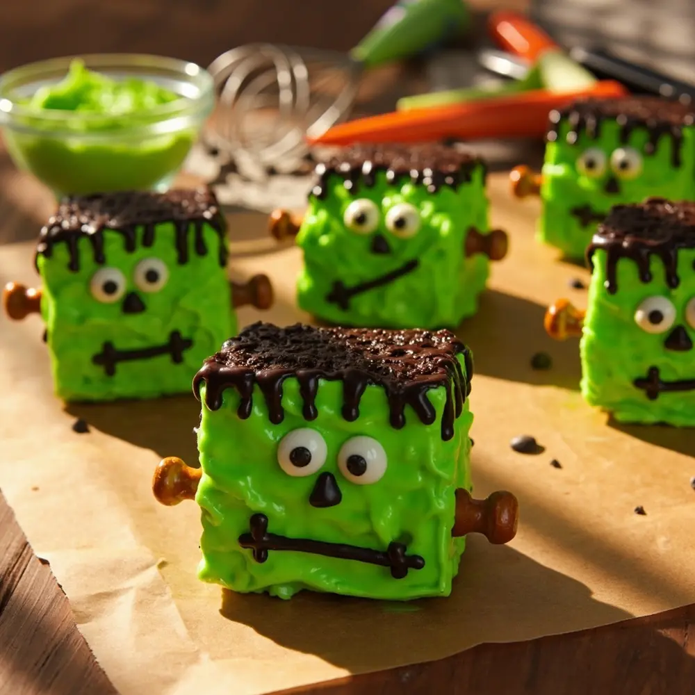 15 Adorably Spooky & Easy DIY Halloween Treats for Your Next Party 5 Frankenstein treats krispie h2 5 rice