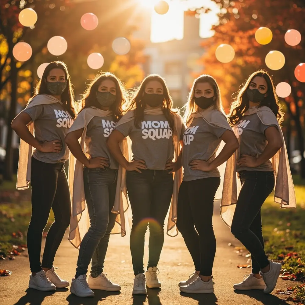 15 Genius Group Halloween Costume Ideas for Moms & Their Friends 5 8221 8220 pose moms mom superhero a of shirts p powerful squad group and in striking capes image matching 5