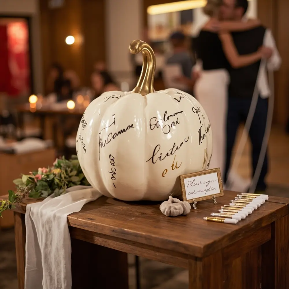 9 Creative Ways to Use Pumpkins in Your Wedding Decor (That Aren't Carving!) 5 Signature guest pumpkin h2 5 book the