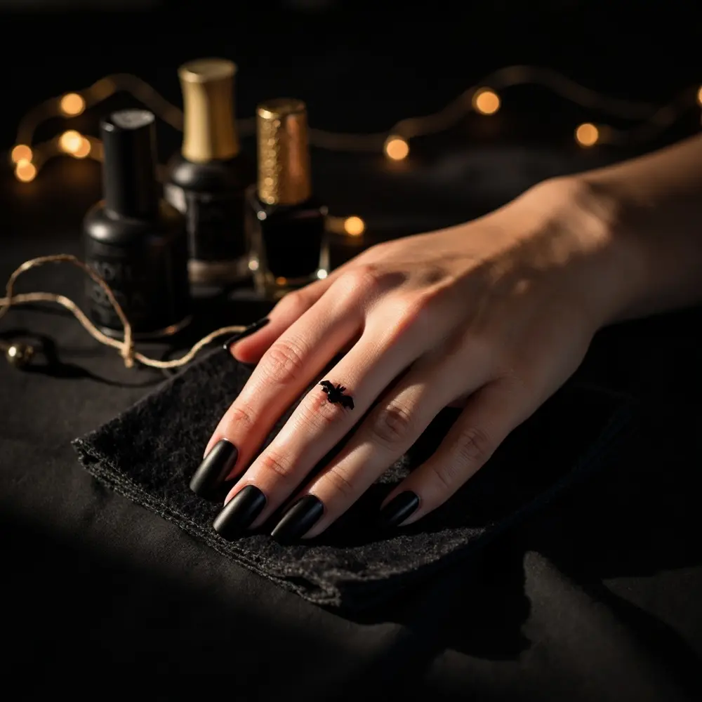 19 Minimalist Halloween Nails for a Modern & Chic Look 5 Matte bat tiny tip black h2 5 french with