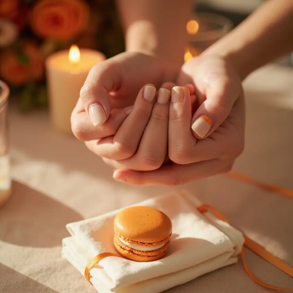 Instruction base outlines orange with minimalist on a nude short p featuring rounded alternating fingers image placement pumpkin tiny 5 nails