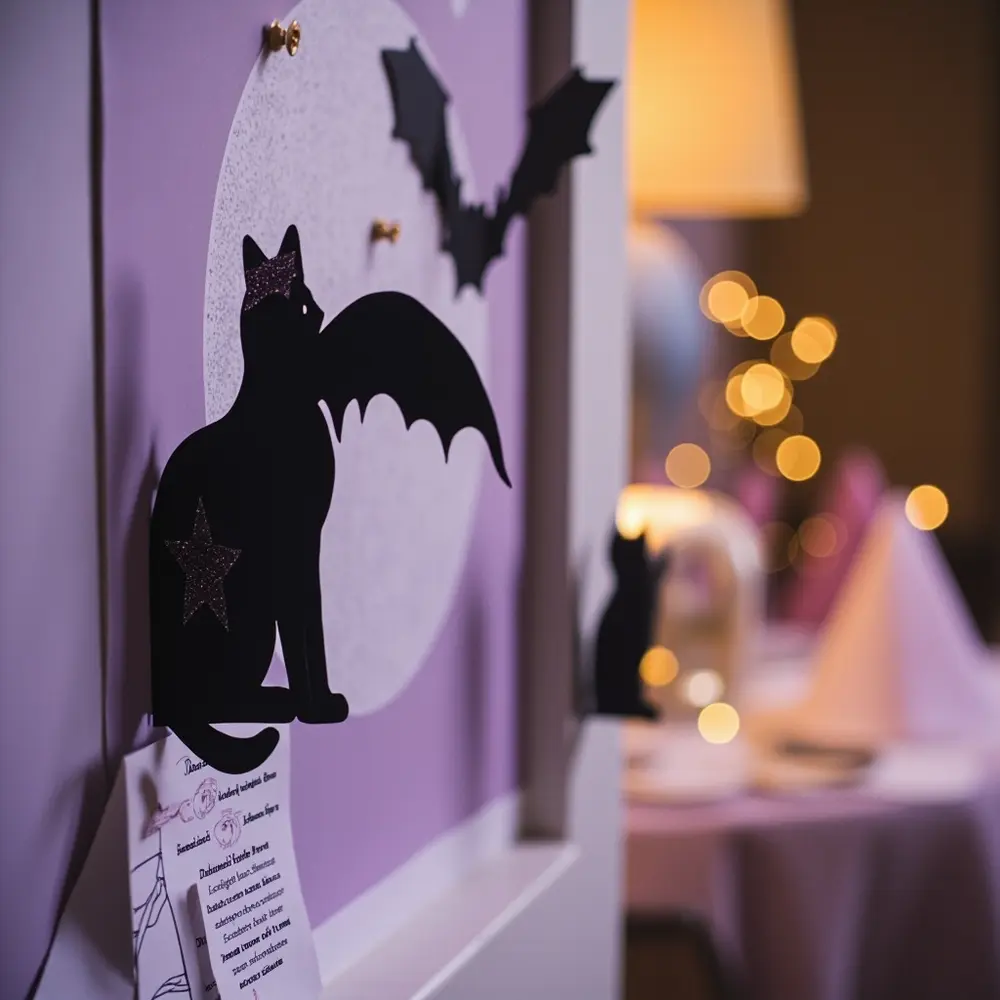 21 Cute Spooky Wedding Ideas That Are More Sweet Than Scary 5 Instruction silhouettes black perhaps with decor setting bat backdrop a cat p or featuring and wall image placement moon pastel 5 elegant table