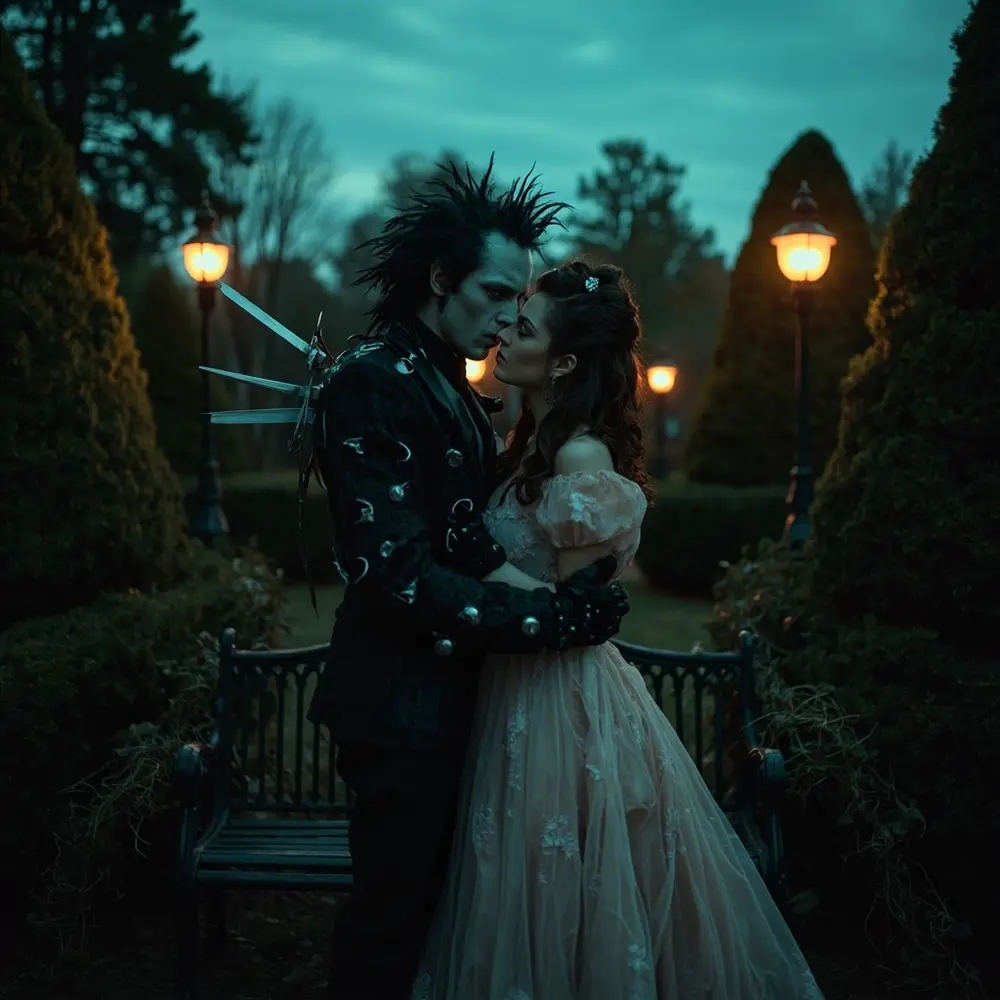 15 Enchanting Halloween Wedding Costume Ideas for Spooky Couples 5 Artistic instruction kim boggs perhaps setting garden a of edward p and scissorhands in as tender image placement couple 5 photo