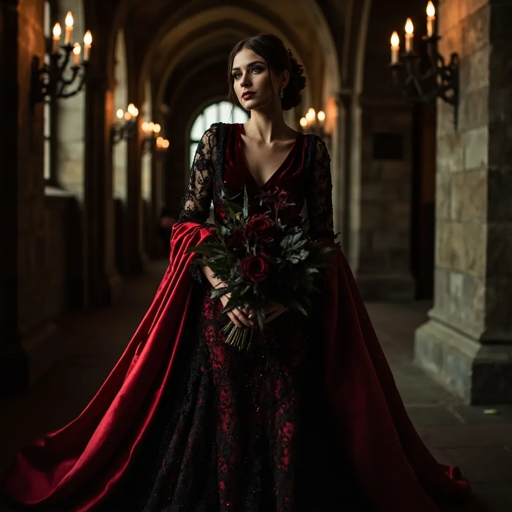 Bride lace gown 8217 accents h2 6 black s red with