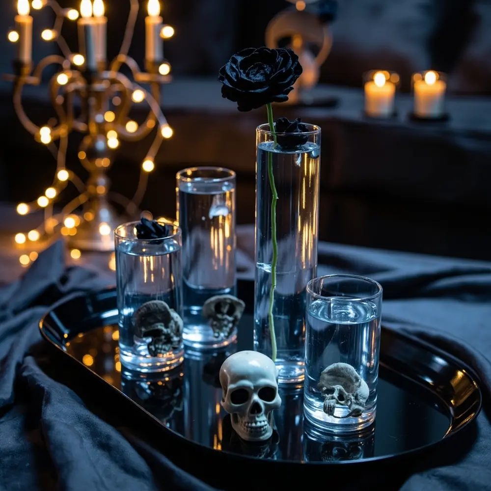 12 Easy Homemade Halloween Wedding Centerpiece Ideas That Look So Chic 6 Instruction water dark with emerging a skulls floating p small or single the and vases clear image submerged from placement top 6 flower