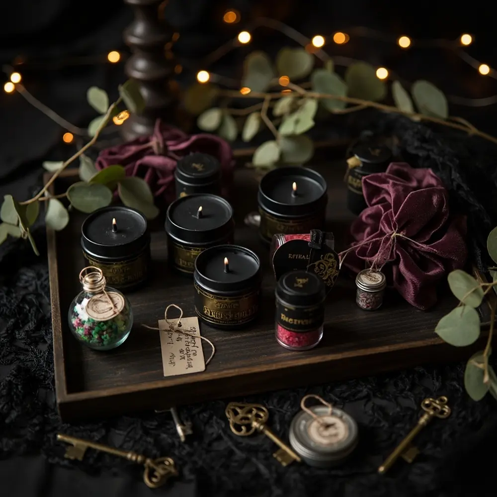 Elegant Gothic Wedding on a Budget: Stunning Ideas for a Dream Celebration 6 Packaged collection instruction with elegantly such a salts of p small wedding or custom bottles mini bath personalized candles tea potion as image placement 6 favors blends gothic