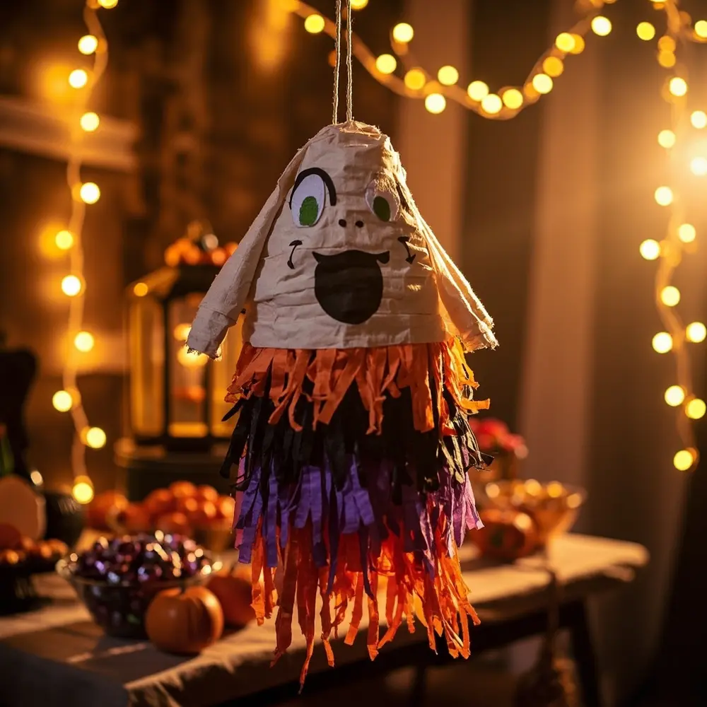 DIY Recycled Monster & Ghost Piñatas: A Spooktacular Step-by-Step Guide 6 Finished instruction with ata a decorated p the candy image filled for placement party ready 6 hanging pi