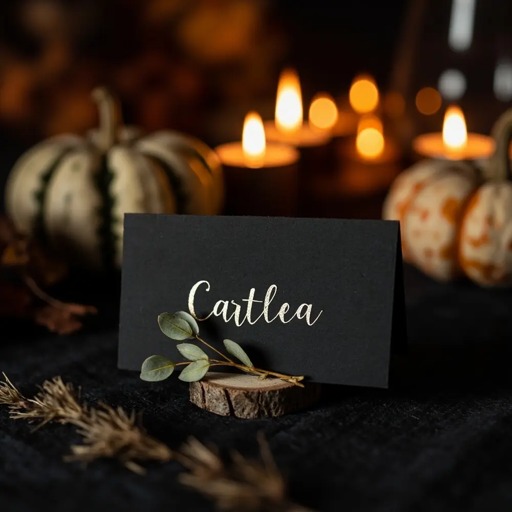 How to Create Moody Rustic Fall Wedding Decor (Easy DIY Guide) 6 Name element placement small a finished instruction and decorative 6 p place card with image