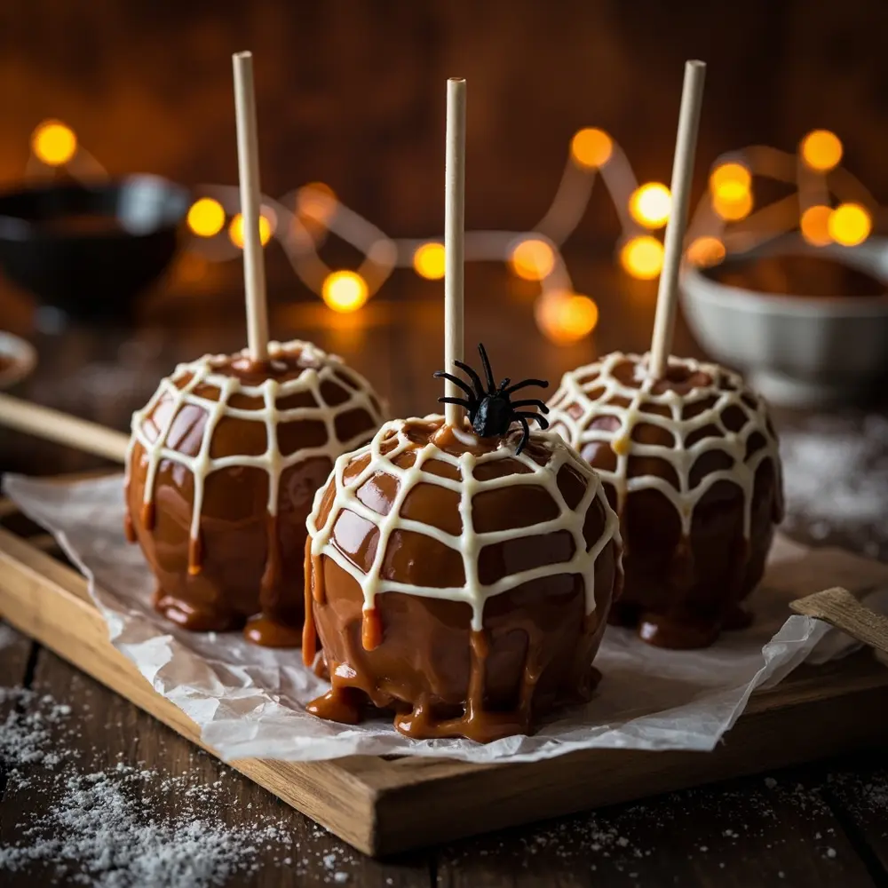 10 Creepy Carnival Foods That Will Haunt Your Halloween Party 6 White instruction with intricate designs apples on a glossy p small and spider caramel spiderweb image placement plastic top 6