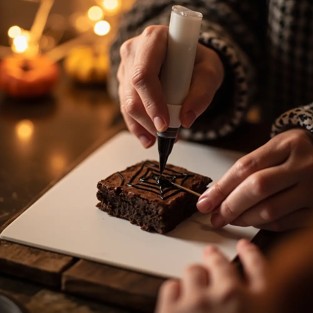 Wickedly Delicious: Easy Halloween Baking Ideas for Spooky & Sweet Treats 6 Hands design creating with on a up of p toothpick the shot em and close spiderweb image icing bite 6 brownie