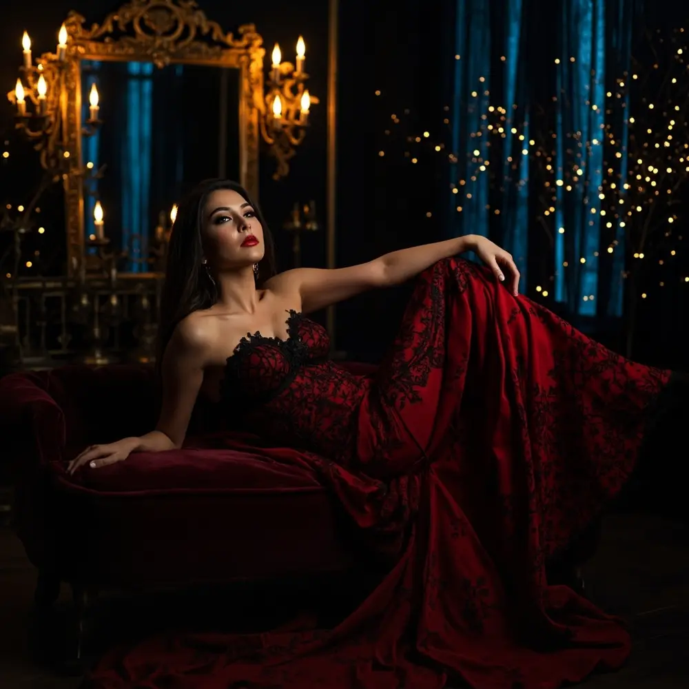 17 Stunning Halloween Wedding Dresses: Black, Red, & Gothic Gowns for a Spooky Chic Celebration 6 Lace placement a instruction model wedding 6 in black possibly mermaid p red details with image dress