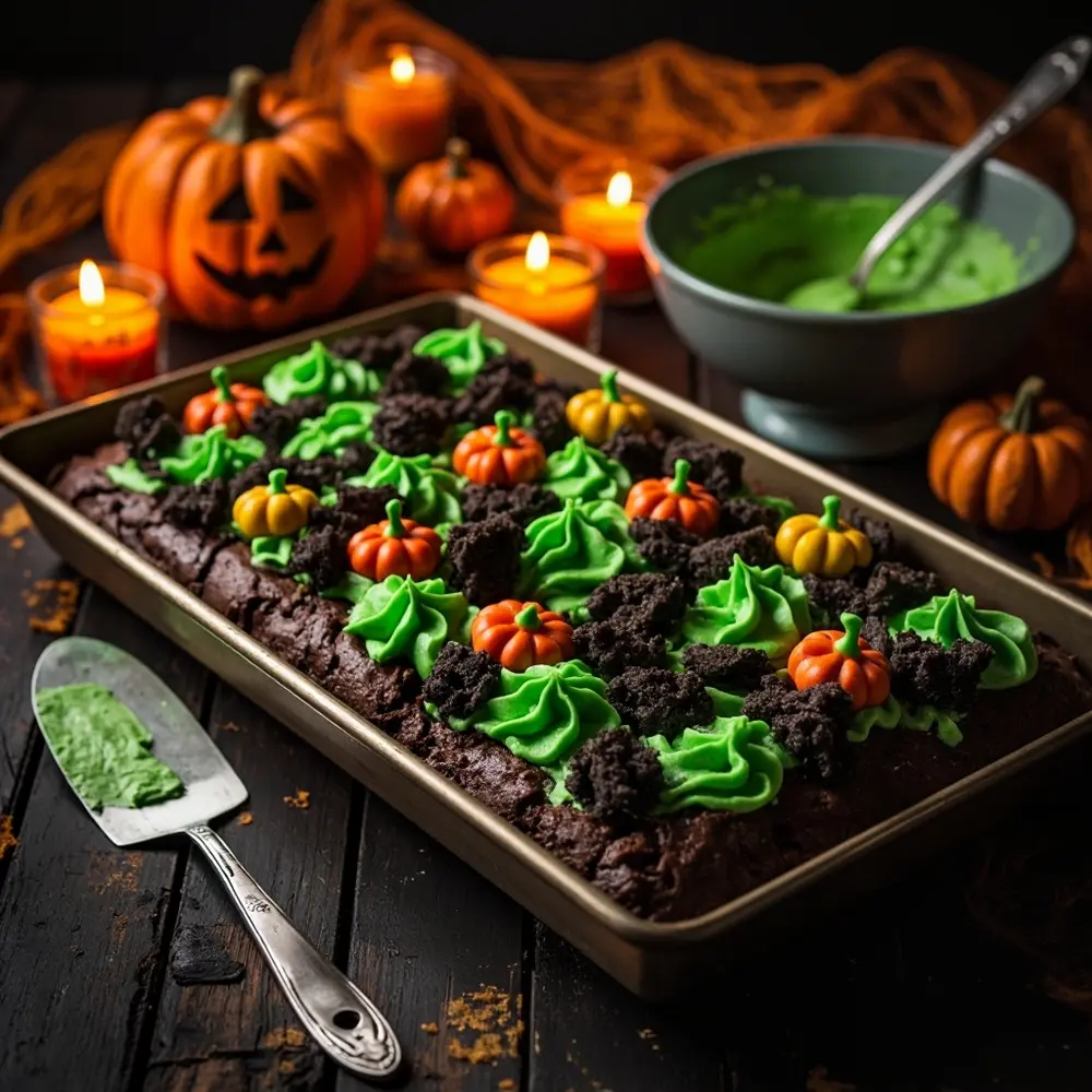 20 Creative & Easy Halloween Treat Ideas for a Spooktacular Party 6 Shot placement pumpkin a an instruction of 6 decorated as p overhead brownie pan patch image