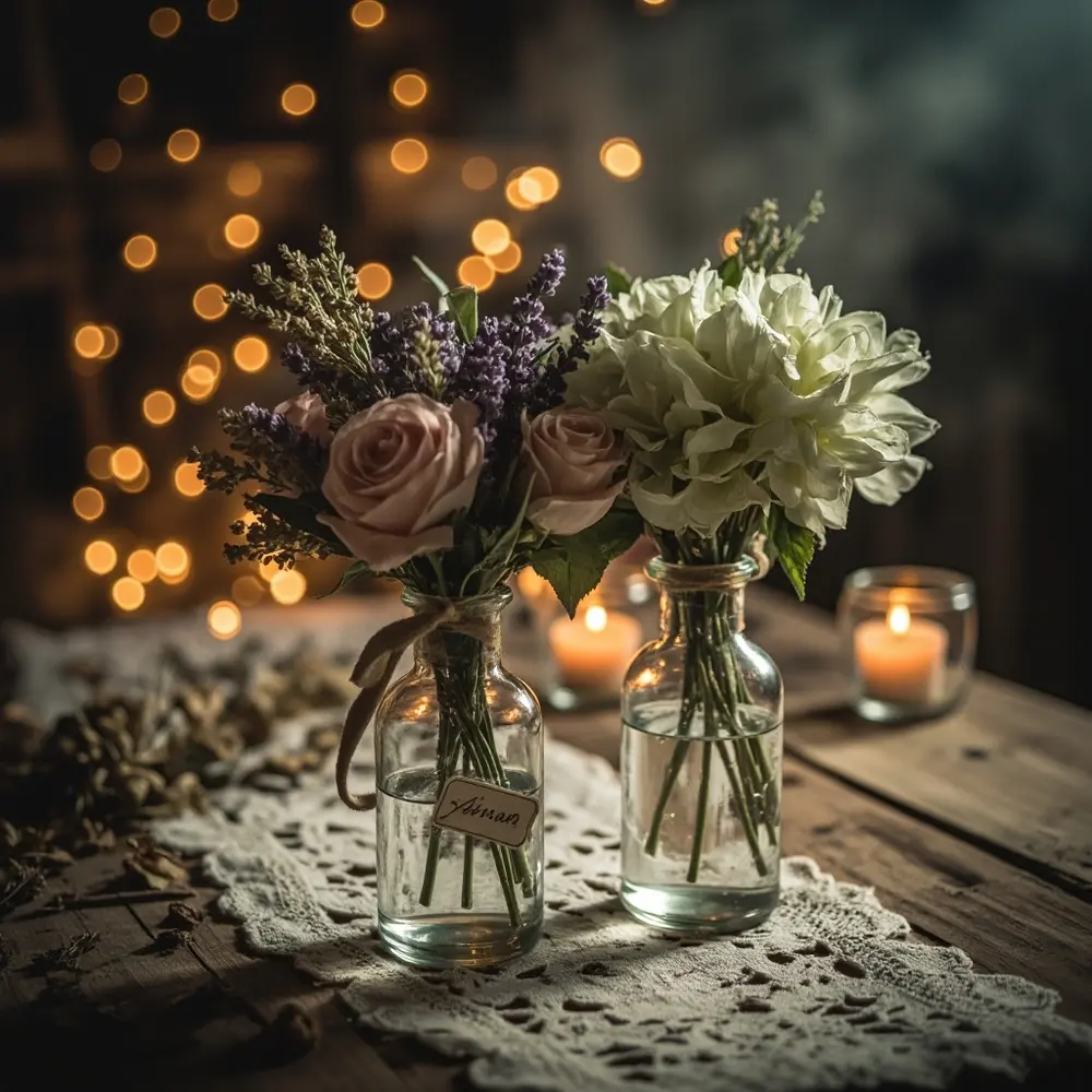 21 Cute Spooky Wedding Ideas That Are More Sweet Than Scary 6 H2 6 potion flowers centerpieces bottle with