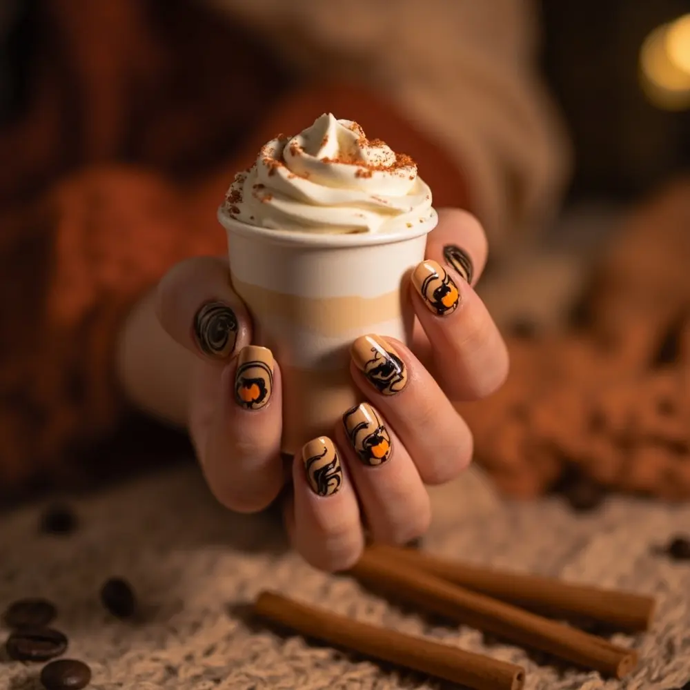 15 Adorable Pumpkin Nail Designs for Your Perfect Fall & Halloween Manicure 6 Latte pumpkin spooky h2 6 nails spice