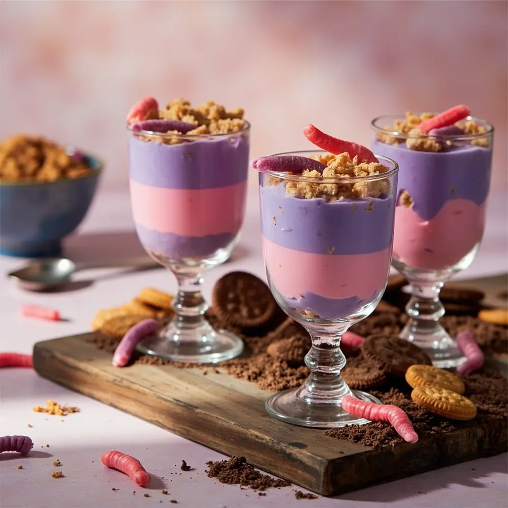 15 Enchanting Pinkoween Desserts for a Pastel Halloween Party 6 Worm gummy h2 6 parfaits graveyard