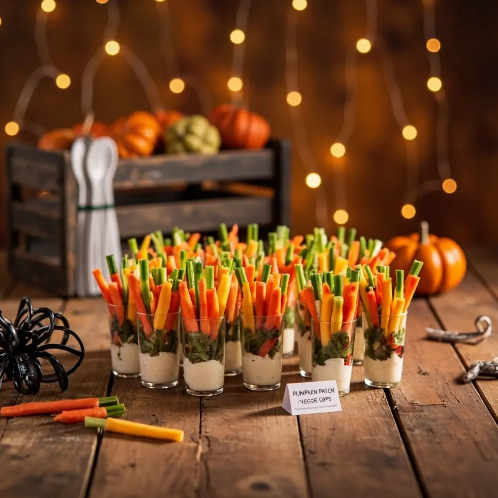 15 Spooktacular & Family-Friendly Halloween Birthday Appetizers (Quick & Allergy-Aware!) 6 With like a p small bottom dip the arranged veggie and at colorful clear cups image filled sticks pumpkin 6 patch ranch