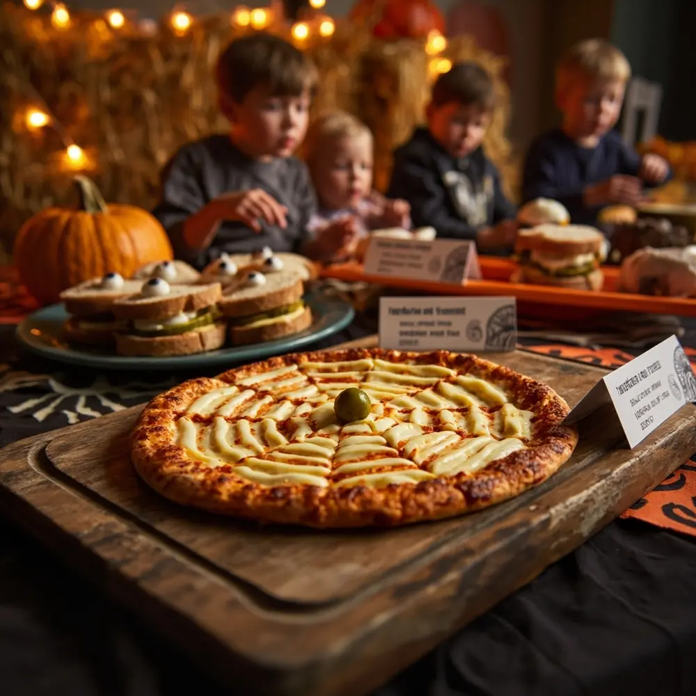How to Host a Spooktacular Kid-Friendly Halloween Harvest Festival Birthday Party 6 Monster h2 6 pizza sandwiches 038 spiderweb