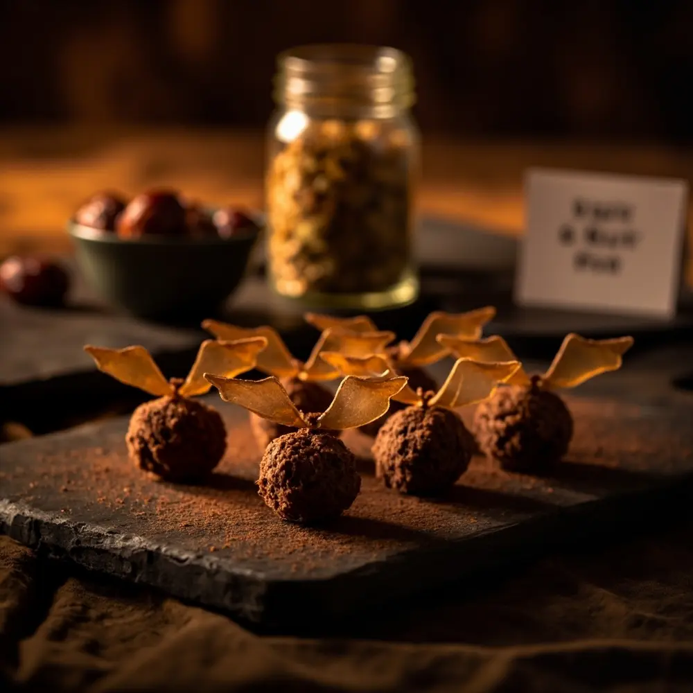 15 Safe Halloween Wedding Treats That Are Allergy-Friendly and Kid-Approved 7 Wings bites dark delicate with bat on a of p small tray arranged image rustic charming 7 photo