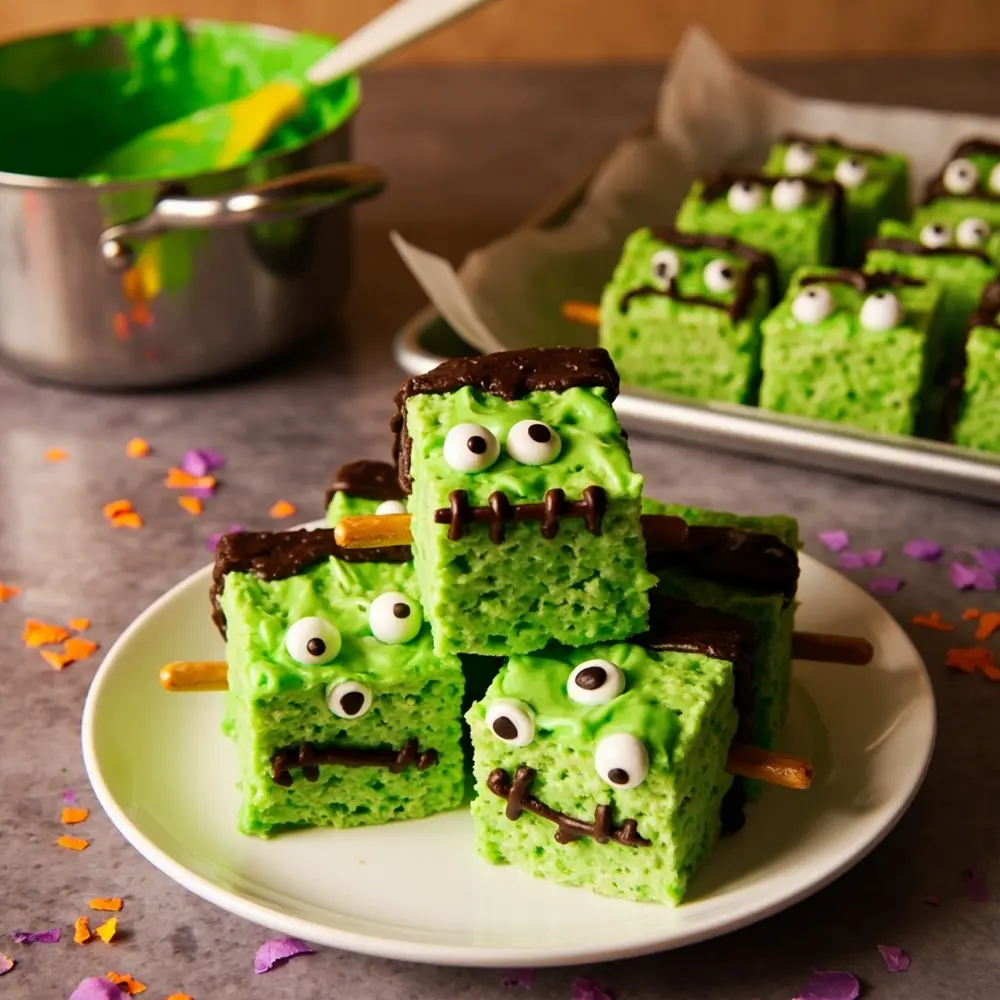 25 Spooktacular Halloween Treats: Easy, Healthy & Allergy-Friendly Fun for Everyone 7 Frankenstein treats krispie h2 appealing 7 diy 038 rice visually