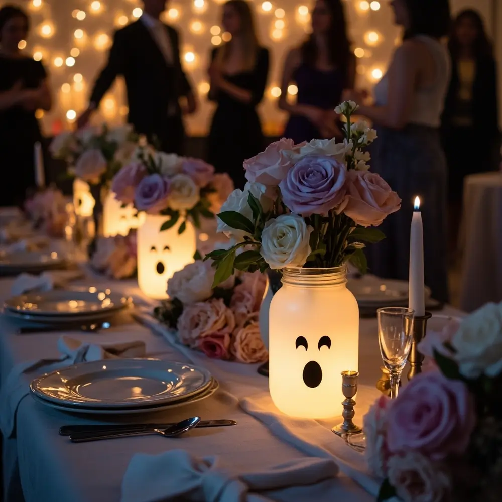 10 Adorably Spooky Pastel Ghost Birthday Party Ideas for Kids 7 Led faces glowing floral with lights a p centerpieces frosted ghost set and tea beautifully image arrangements jar 7 pastel table jars