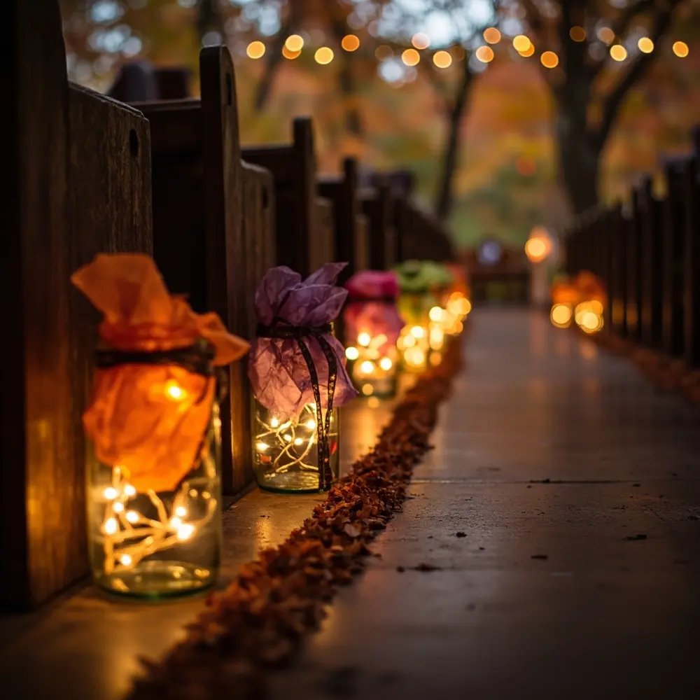 17 Cute Vintage Halloween Wedding Ideas for a Nostalgic Celebration 7 Aisle mason jar lanterns h2 7