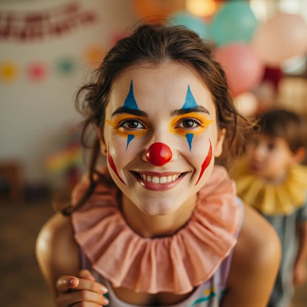12 Cute & Easy Halloween Makeup Looks for Moms (Witch, Fairy, Cheetah & More) 7 Friendly instruction exaggerated mom with a p featuring smile clown cute and accents colorful image bright placement makeup 7