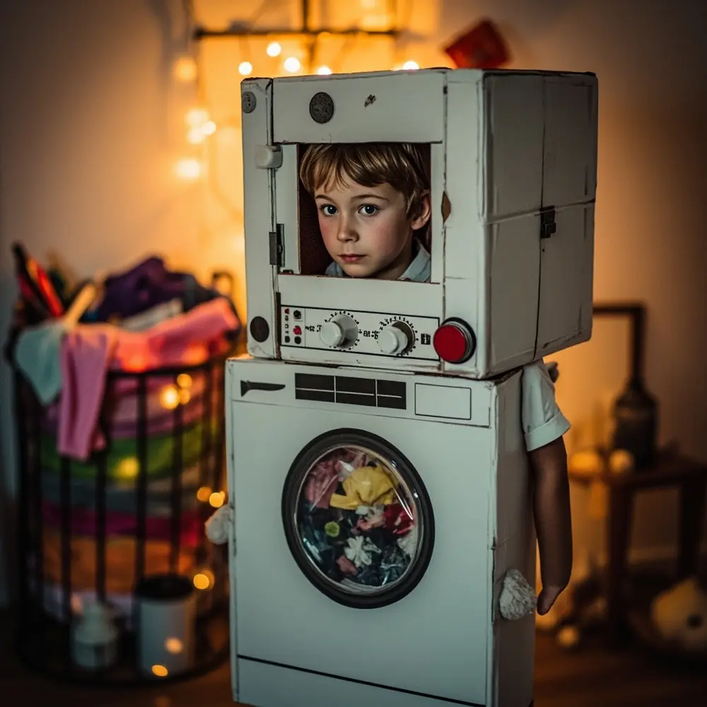 10 Trendy Cardboard Box Costumes: Last-Minute DIY Ideas for Halloween 7 Door instruction with showing a p washing inside 8216 machine 8217 some costume in person clear image placement 7 fabric
