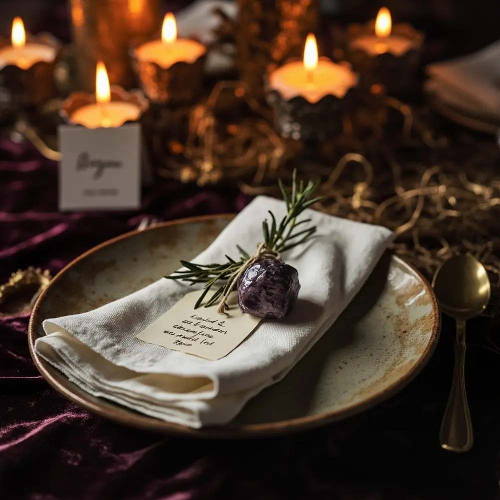 15 Boho Halloween Wedding Ideas for a Free-Spirited Spooky Vibe 7 Settings crystal h2 herb 7 038 place